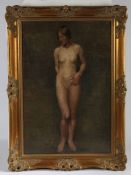 V Hacker (British, 19th/20th Century) Female Nude inscribed verso, oil on canvas 75 x 49cm (29.5'' x