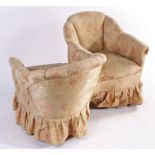 Victorian conversation seat or love chair, with foliate upholstery to the serpentine backs and seat,