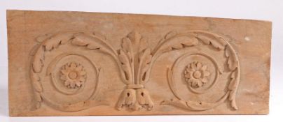 Oak panel with carved acanthus leaf and foliate decoration, 44cm wide, 18cm high