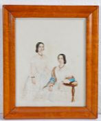 English School (19th Century) Two Sisters watercolour 25 x 20cm (10'' x 8'') maple framed
