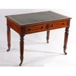 Victorian mahogany writing table, the green leather and gilt tooled inset top above a pair of