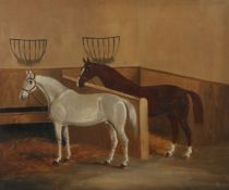 English School (19th Century) Two Horses in a Stable oil on canvas 49 x 59cm (19'' x 23'')