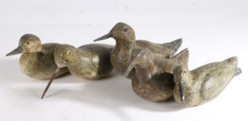 Collection of five French decoy birds, Baie de Somme, France, the largest 29cm long