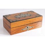 Victorian coromandel playing card box, the hinged lid with metal corner mounts and central depiction