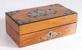 Victorian coromandel playing card box, the hinged lid with metal corner mounts and central depiction