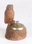 Black Forest novelty desk tidy in the form of a owl sitting on a branch, the base with metal lid