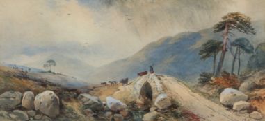 H Bright (19th Century) Driving Cattle signed (lower right), watercolour 20 x 41cm (8 x 16in)