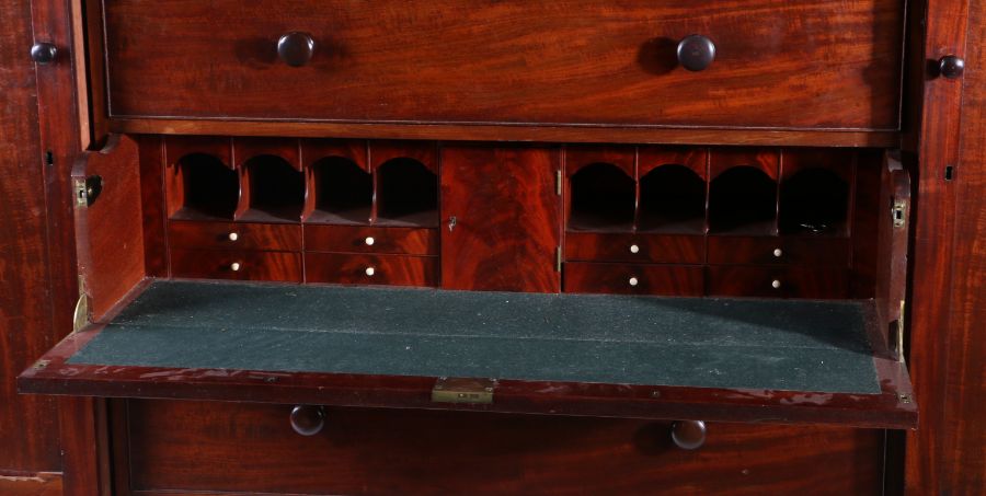 19th century mahogany compactum wardrobe, the moulded cornice above a drop front section with a - Image 2 of 2