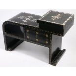Chinese ebonised and mother-of-pearl inlaid cabinet, the curved top flanked by a hinged compartment,