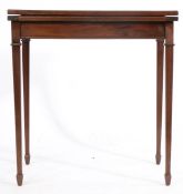 Victorian mahogany card table, the rectangular swivel top opening to reveal a green baize line