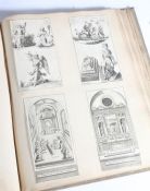 Vellum scrapbook containing approximately 200 engravings, the majority French, covering 17th to 19th
