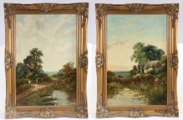 H James (British, late19th/early 20th Century) River Scenes with Cottages both signed (lower