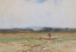 Claude Hayes RI., ROI (British, 1852-1922) 'Landscape with Sheep and Figure on Horse'  signed (lower