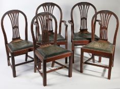 Set of eight Hepplewhite style dining chairs, with hooped back rails and pierced slats, with drop in