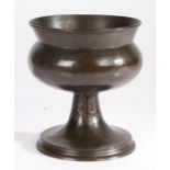 19th Century bronze cup, the flared rim above a bulbous bowl, on a flared stem and waisted foot,