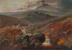 English School (19th Century) Mountain Landscape indistinctly signed (to rock lower left), oil on