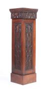 Art Nouveau corner pedestal, with stylised foliate and scroll carved decoration, 31.5cm square,