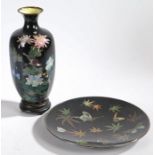 A Japanese cloisonné charger, 31 cm diameter, together with a Japanese cloisonné faceted vase,