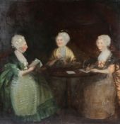 English School (18th Century) Three Ladies Seated at a Table oil on canvas 92 x 92cm (36" x 36")