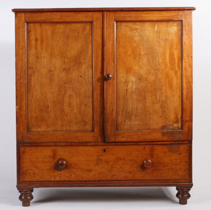 Victorian mahogany linen press, the rectangular top with a lid above a pair of doors above a