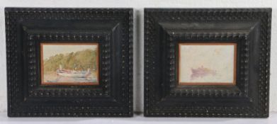 Impressionist School (20th Century) Boats unsigned, pair of oils on board 9 x 14cm (3.5 x 5.5in) (