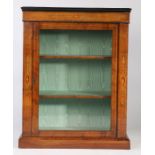 Victorian walnut pier cabinet, having boxwood foliate inlay with brass border below, the single