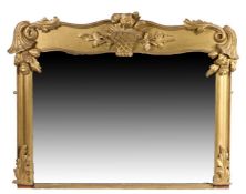 Victorian style overmantle mirror, with cornucopia and foliate decorated gold painted frame, 124cm