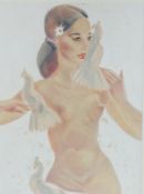 Boris Smirnoff (1895-1976) Female Nude with Doves signed (lower left), watercolour 63 x 48cm (25"
