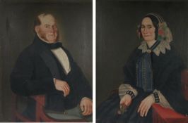 English School (19th Century) Portraits of Lady & Gent pair of oils on canvas 91 x 71cm (36'' x
