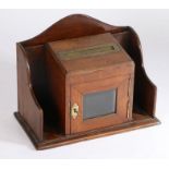 Victorian oak country house letter box, with brass letter box inscribed "LETTERS" above a bevelled