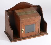 Victorian oak country house letter box, with brass letter box inscribed "LETTERS" above a bevelled