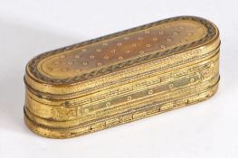 Rare 18th Century gilt brass and tortoiseshell double opening snuff box, of oval form with roundel