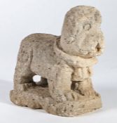 Lime stone carved figure depicting a standing dog, 28cm wide, 27cm high
