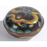 A Japanese cloisonné circular box and cover, dragon and flamingo pearl design, 14 cm diameter