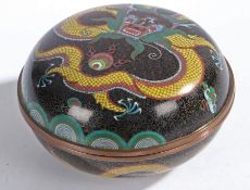 A Japanese cloisonné circular box and cover, dragon and flamingo pearl design, 14 cm diameter