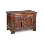 An impressive, small, Elizabeth I oak and parquetry-inlaid coffer, circa 1580 The top of two