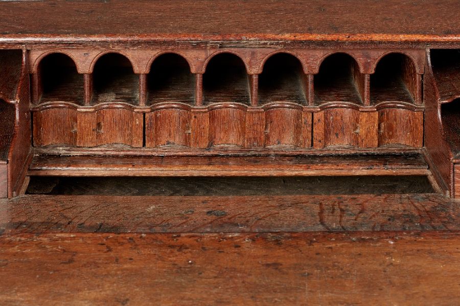 A rare William & Mary oak kneehole bureau, circa 1690 Of good bold design, having a one-piece slope, - Image 13 of 13