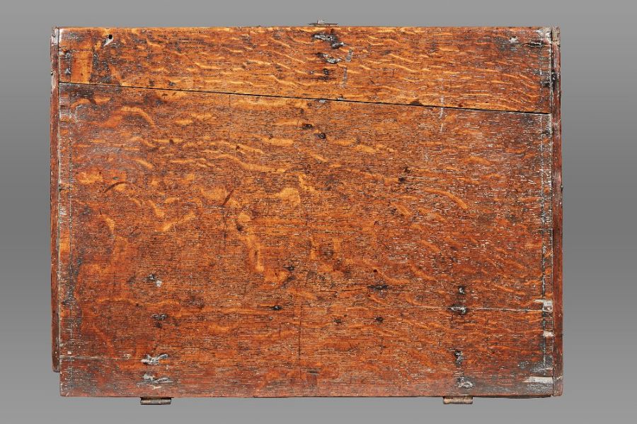 A Charles I boarded oak box, Gloucestershire, dated 1637 The hinged lid with simple slender edge- - Image 5 of 23