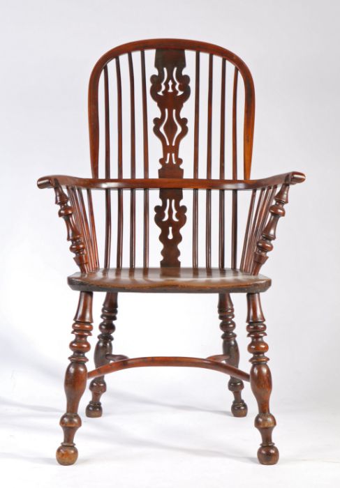 An impressive yew high-back Windsor armchair, Nottinghamshire, circa 1830-70 The hooped back with - Image 2 of 3