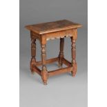 A rare and good Elizabeth I oak joint stool, circa 1580-90 Having a relatively broad top with