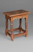 A rare and good Elizabeth I oak joint stool, circa 1580-90 Having a relatively broad top with