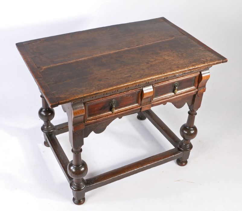 An unusual Charles II oak, elm and snakewood side table, East Anglia, circa 1660 Having a twin- - Image 8 of 8