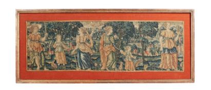 A good Elizabeth I needlework valance panel, circa 1580 Designed with Virtues, depicted as females