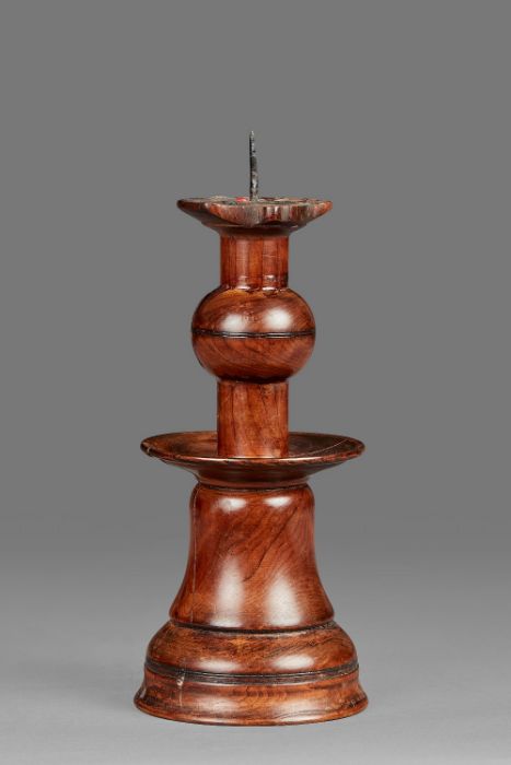 A rare yew bell-base and ball-knopped pricket candlestick Probably Elizabeth I, circa 1600 With - Image 3 of 5