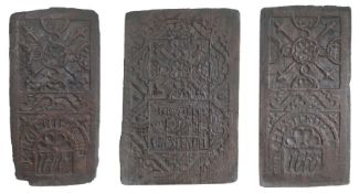 Three rare Charles II oak commemorative panels, Derbyshire, dated 1666 To include a wider central