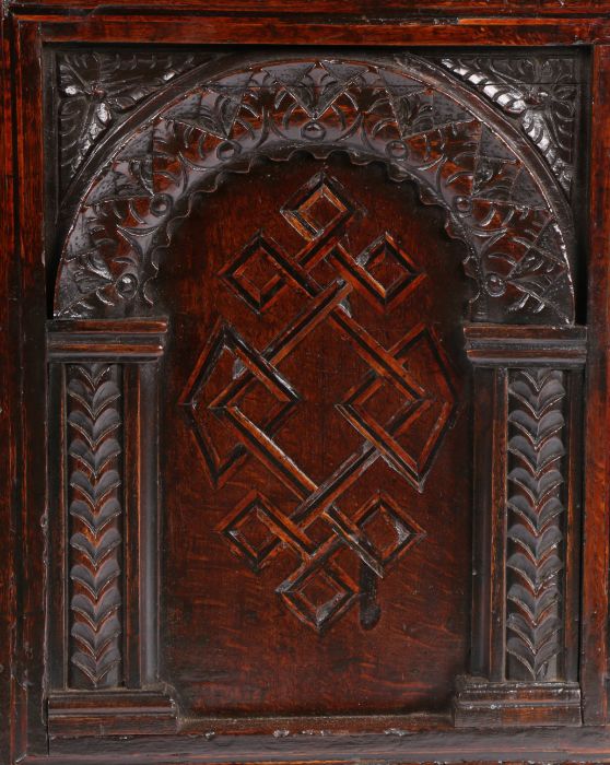 An impressive, small, Elizabeth I oak and parquetry-inlaid coffer, circa 1580 The top of two - Image 3 of 4