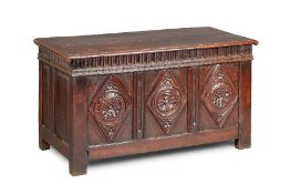 A rare and interesting Henry VIII/Edward VI joined oak coffer, circa 1540-60 With numerous unusual