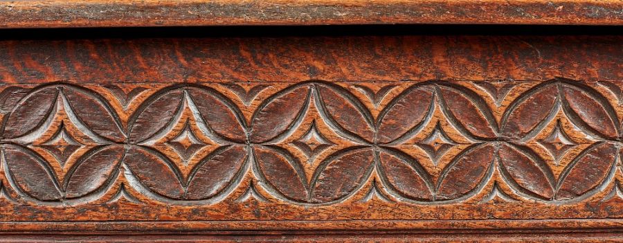 A small and rare Charles I oak side or centre table, Dorset, circa 1640 The boarded top with - Image 2 of 8