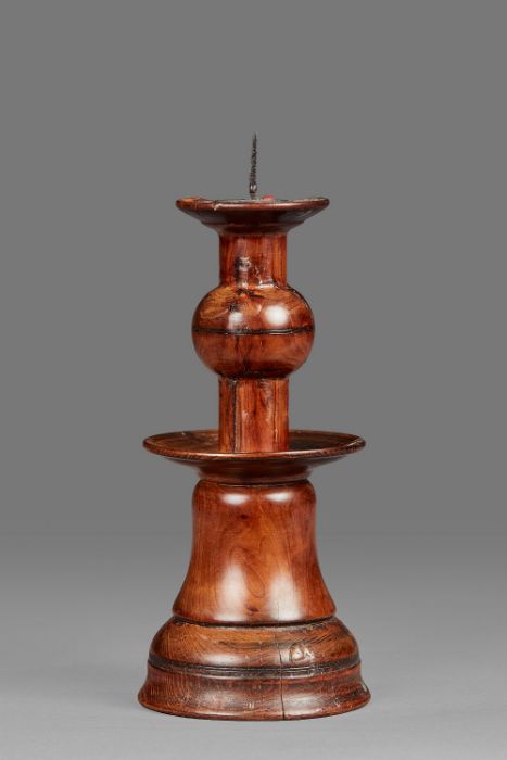 A rare yew bell-base and ball-knopped pricket candlestick Probably Elizabeth I, circa 1600 With - Image 2 of 5