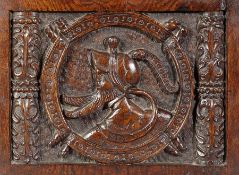 A mid-16th century oak Romayne-type panel, Anglo-Scottish, circa 1540-60 The male portrait bust